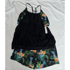 Holipick 22W Tankini Swimsuit NWT Plus Size Blouson Tummy Control Tropical 2PC